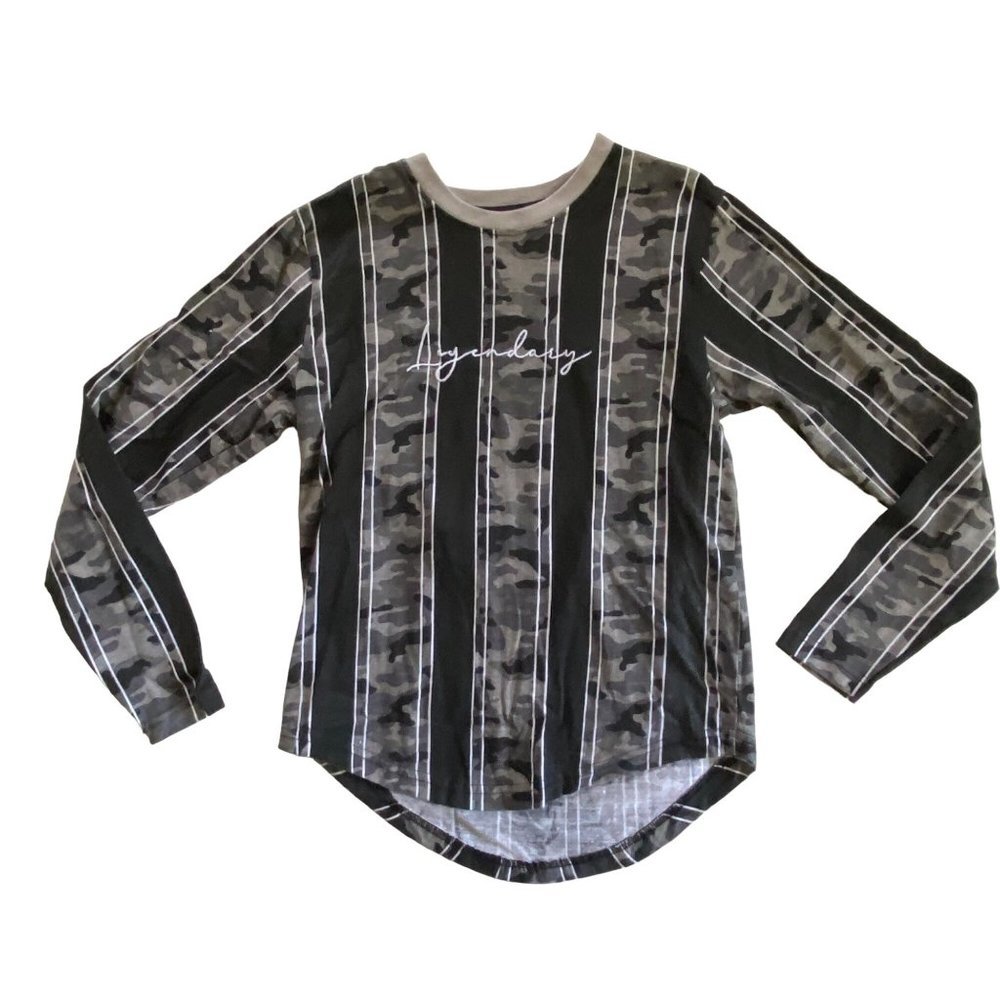 boys Seven Souls 7S 7 souls pullover shirt sz‎ L 10/12 black camo embroidered